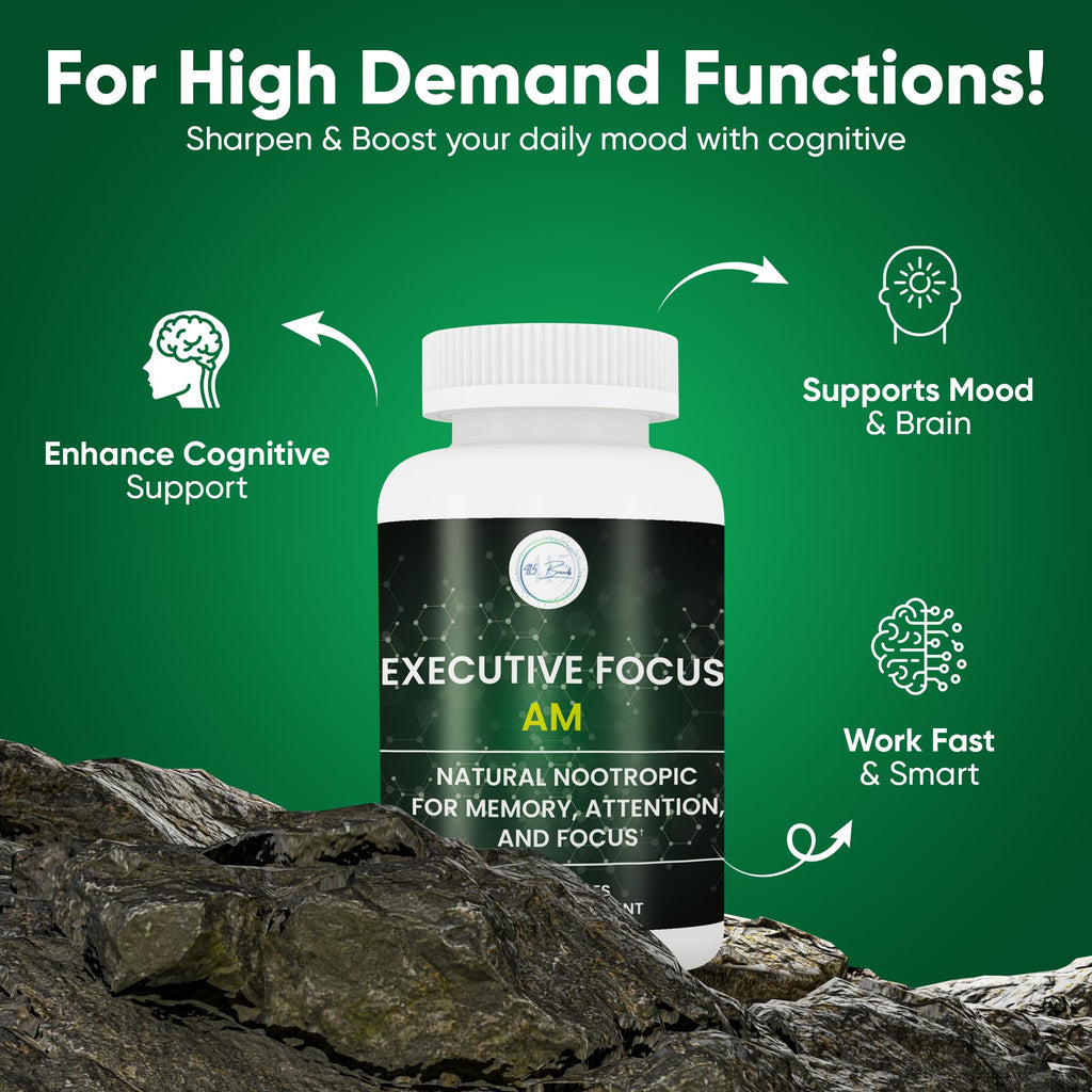 Executive Focus AM Nootropic Brain Supplement – Memory, Focus & Mental Clarity Support – Clean Energy Without Jitters – Cognitive Boost for Attention & Productivity – 30 Day Capsules