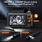 Borescope Dual Lens Endoscope Camera with Light, 4.3" IPS 1920P HD Inspection Camera, 7.9mm IP67 Waterproof with 8+1 Adjustable LEDs, 16.5FT Semi-Rigid Snake Cable for Mechanic, Cool Gadgets for Men