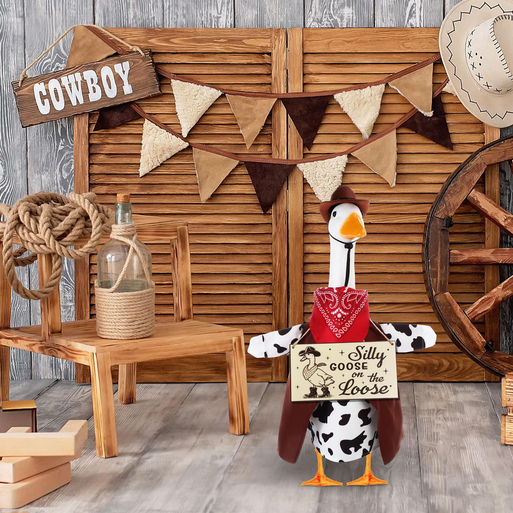 Mindsoft 5Pcs Cowboy Goose Outfit Set, for 23" Statue,Included Sign