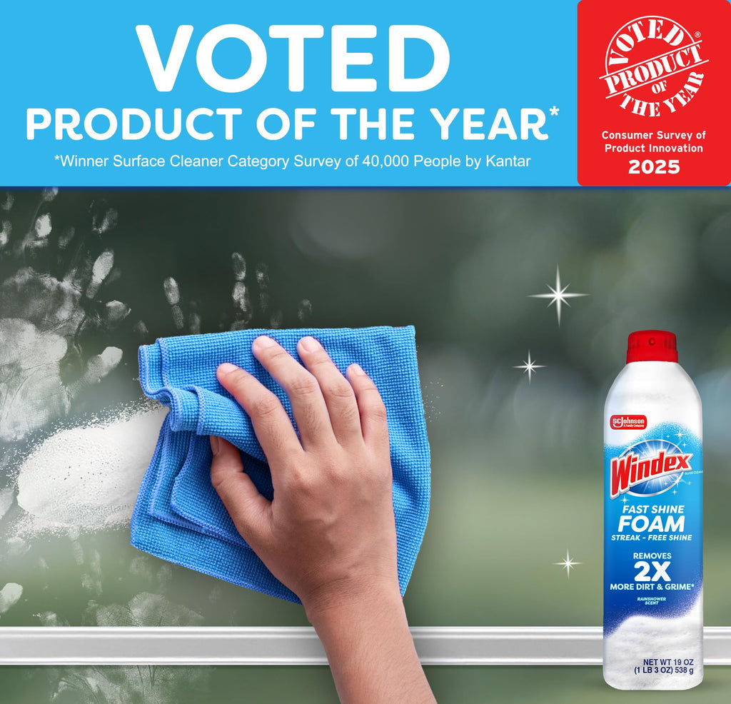 Windex Fast Shine Foam Glass Cleaner, No-Drip Windows, Doors, Mirrors & Countertops Aerosol Cleaning Spray, Streak-Free Shine, Removes Fingerprints, Dust, Dirt, Grime & More 19 oz (Pack of 1)
