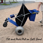 CRESTWALKER 13'' Balloon Wheel Beach Cart, Upright Stroller Wheeler with Big Wheels for Sand, Holds 4 Folding Chairs, Pump Included