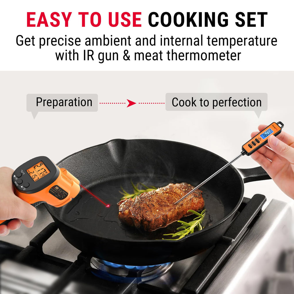 TempPro Temperature Gun, Infrared Thermometer Gun with Laser, Laser Thermometer Gun -58-1022 ℉, Meat Thermometer Digital with Super Long Probe, Food Thermometer for Cooking(Previously ThermoPro)