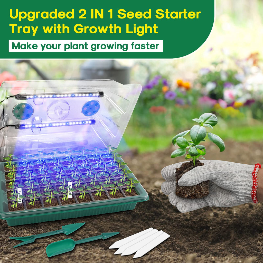 BlumWay Seed Starter Tray with Grow Light, Humidity Dome, 2 Pack 80 Cells