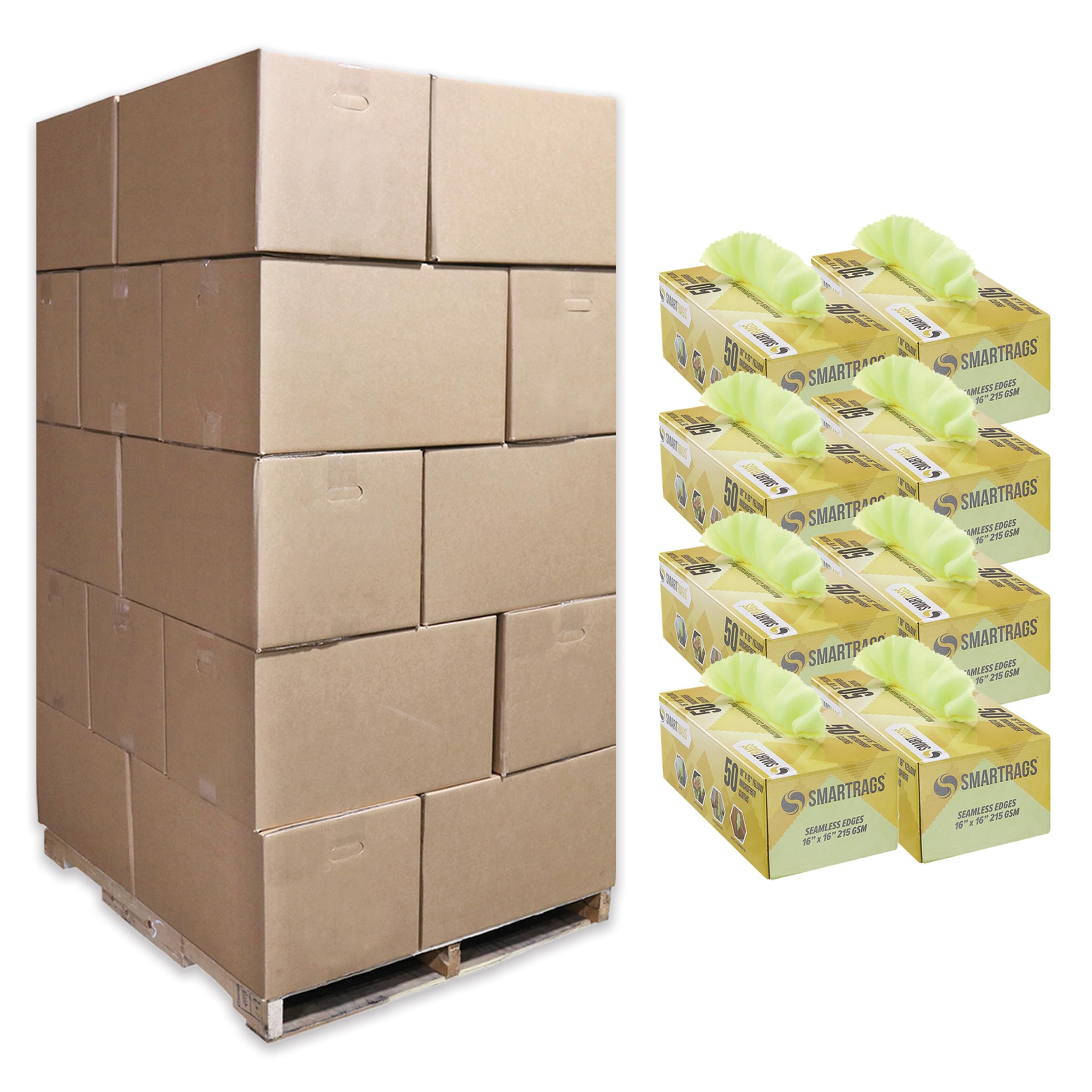 Arkwright Smart Rags Microfiber Cleaning Cloths, Pallet of 8000, Lint Free 215 GSM Reusable Towels for Auto, Office and Household Cleaning, 16 x 16 in, Yellow
