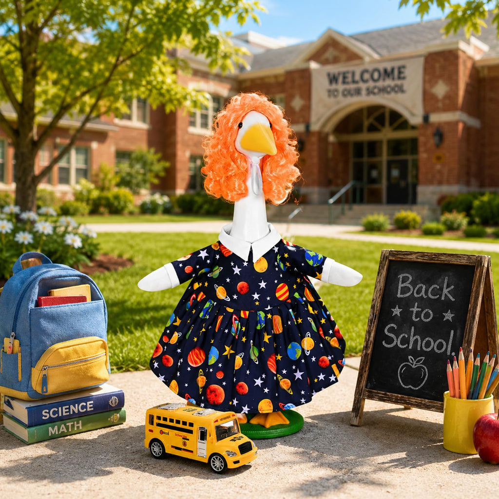 JcHrmers Back to School Porch Goose Outfits Teacher Goose Outfits Halloween Lawn Goose Clothes Fits 23" Cement Plastic Goose Statue for School Classroom Outdoor Garden Lawn Yard Patio Decor