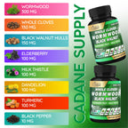Organic Cadane Wormwood Whole Cloves Black Walnut | Digestive & Herbal Support | Elderberry, Milk Thistle & More | Non-GMO, Vegan – 90 Capsules – 45-Day Supply