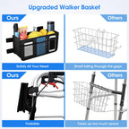 Dotday Upgraded Walker Basket with Cup Holder, Foldable Walker Bag with Large Capacity & Never Tipping Over- Not Fit for Rollator