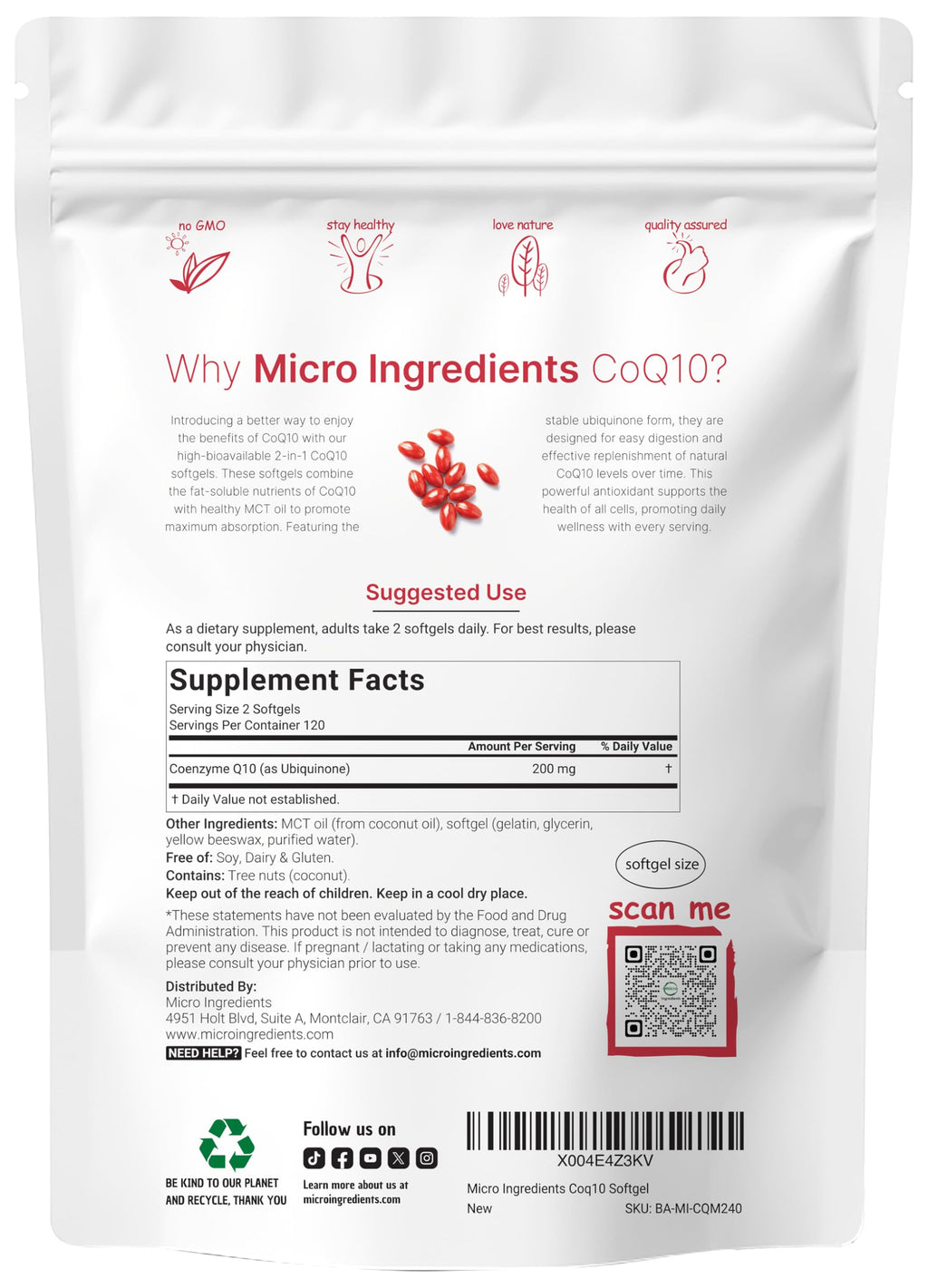 CoQ10 200mg Per Serving | 240 Softgels with Coconut MCT Oil | High Absorption Coenzyme Q10 as Ubiquinone | Antioxidant Support for Heart & Energy Health | Non-GMO