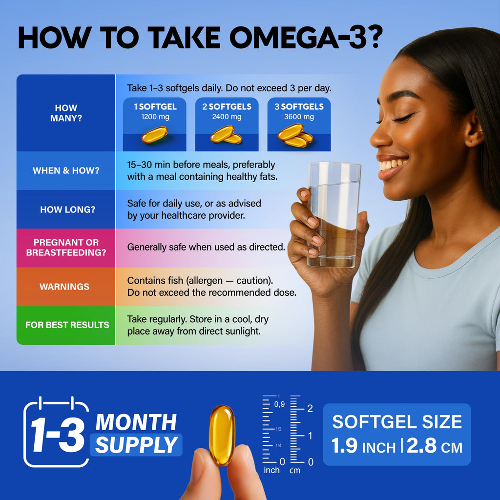 Omega 3 Fish Oil 3600 mg - Omega 3 Supplement | EPA & DHA - Heavy Metals Free - Heart, Brain & Joint Support - Purified Fish Oil for Men & Women - Lemon Flavored - Made in USA, 90 Softgels