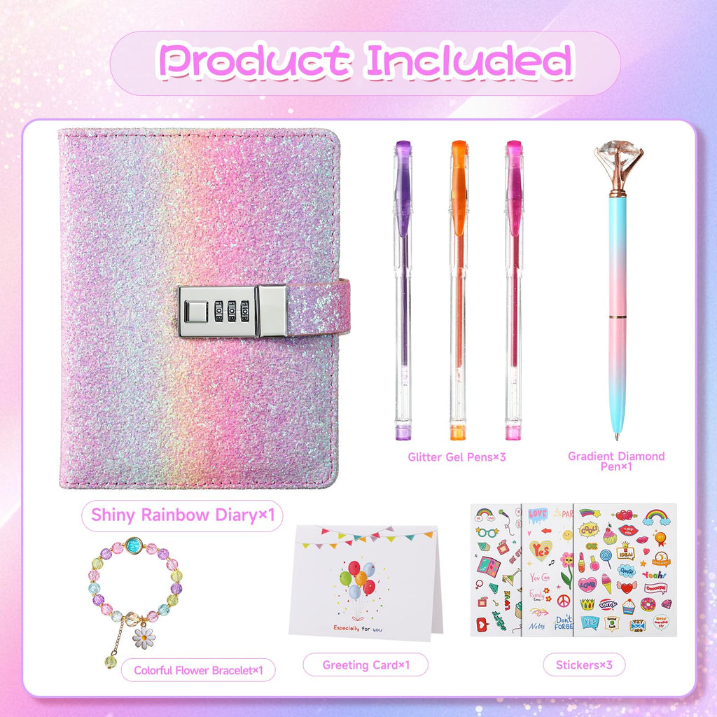 JIALILI Diary with Lock for Girls, Password Locked Journals for Teen Girls, Secret Diary Gifts for 9 10 11 12 Year Old Girls, Kids Journals Set for Ages 8-12 Teenage