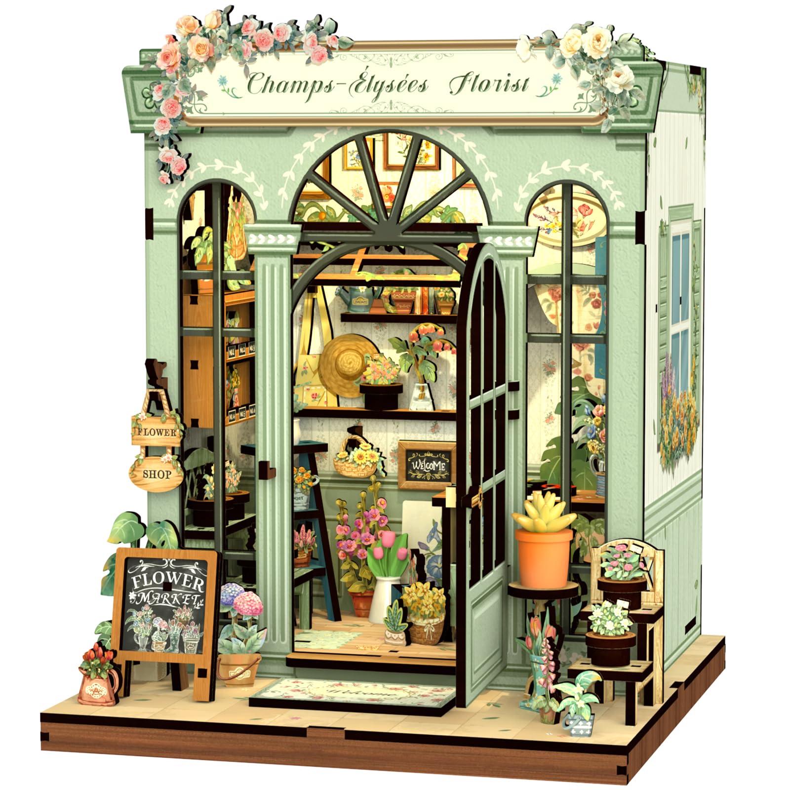 CUTEBEE Book Nook Kit - DIY Miniature House Dollhouse Kit for Adults and Teens, Booknook Tiny House Bookshelf 3D Wooden Puzzle, Gifts for Family (Champs-Élysées Florist)