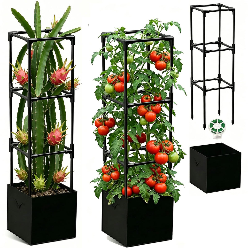 2PCS Dragon Fruit Trellis for Climbing Plants Indoor Outdoor, Heavy Duty Metal Adjustable Vertical Garden Support for Indoor Outdoor Potted Plants, Tomato, Cactus, Roses,Vines(12 * 12 * 47inch,2PC)