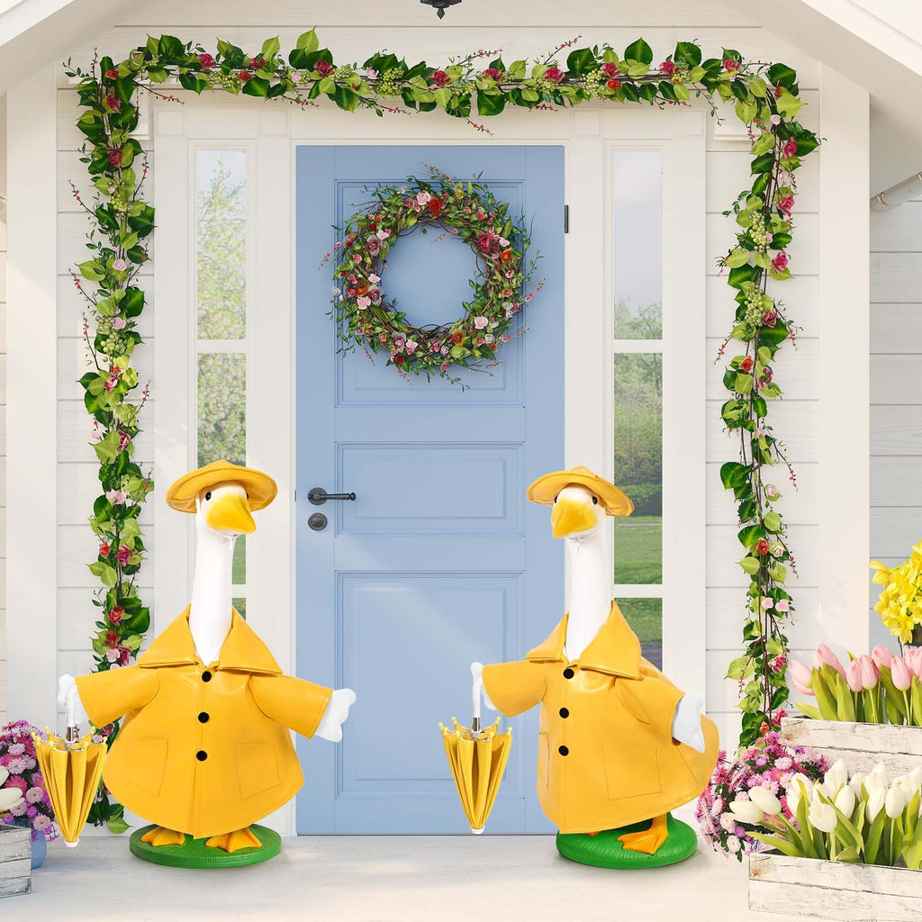 Kuscul Summer Goose Outfits 23 Inch Porch Goose Raincoat Outfit Lawn Goose Rainy Clothes with Umbrella Hat for Geese Statue Summer Spring Garden Patio Yard Outdoor Decor (Yellow)