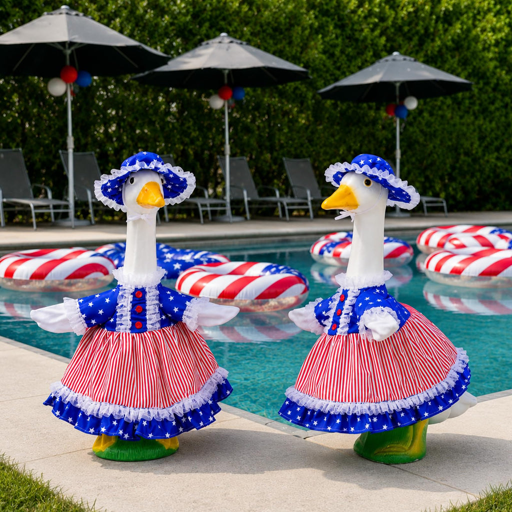 Xroyniu 4th of July Porch Goose Outfits, Patriotic Goose Outfit Costume for Plastic/Cement Statue, Independence Day Goose Clothes for USA 250th Anniversary Garden Patio Decor