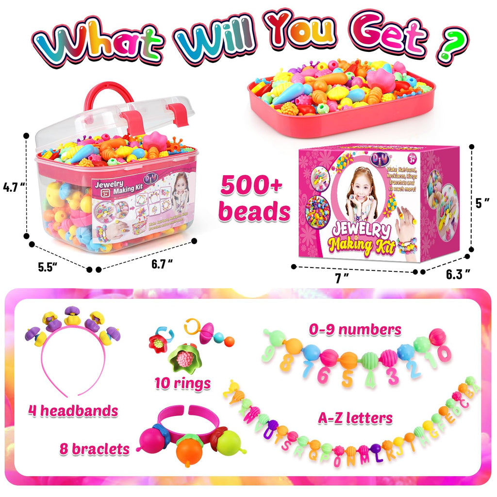 FUNZBO 520+ Pop Beads, Jewelry Making Kit for Kids Girls 3-6 Birthday Gifts
