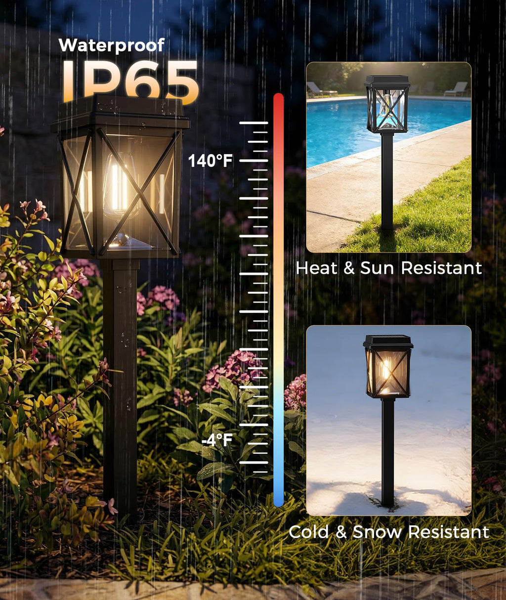 XMCOSY+ Solar Lights Outdoor Waterproof, 6 Pack Adjustable Brightness Solar Pathway Lights, 3-in-1 Landscape Light for Yard Backyard Driveway Walkway Landscape Path (Warm/Cool White)