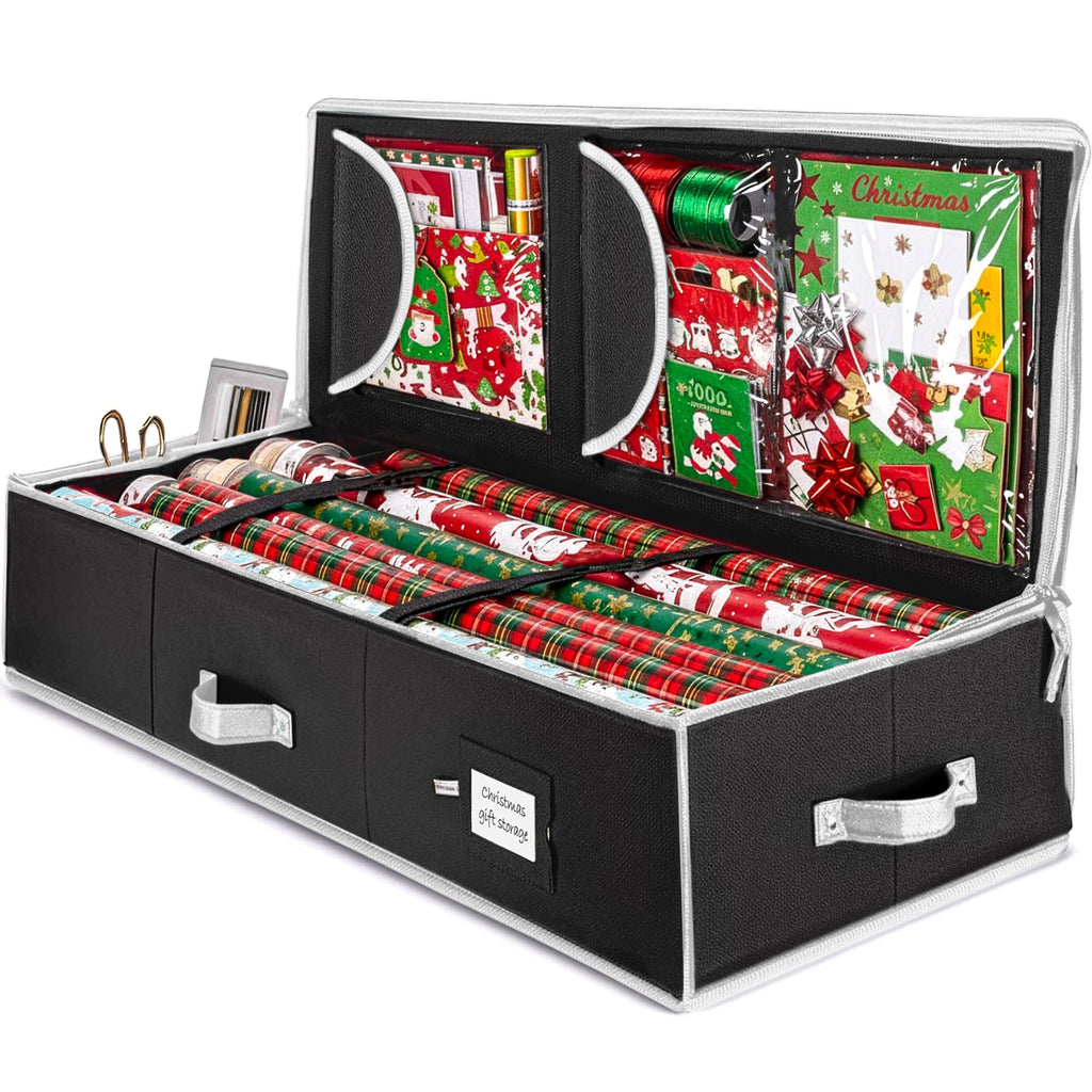 ZOBER Wrapping Paper Storage, Gift Wrapping Organizer Storage, Black/White