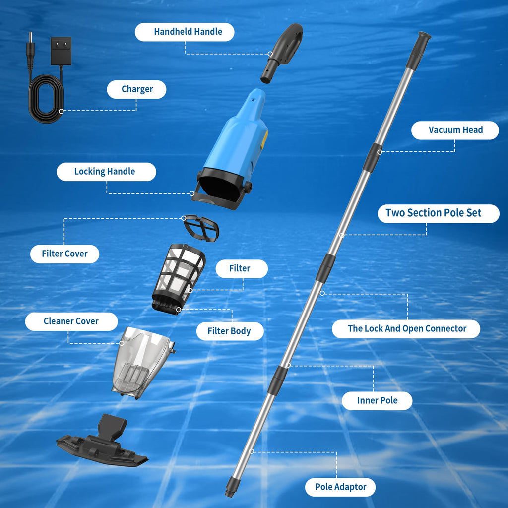 Handheld Pool Vacuum for Above Ground Pools,Cordless Pool Vacuum with Powerful Suction up to 18GPM, Ideal for Leaves and Debris,Pool Vacuum for Hot Tubs and Inground Pools