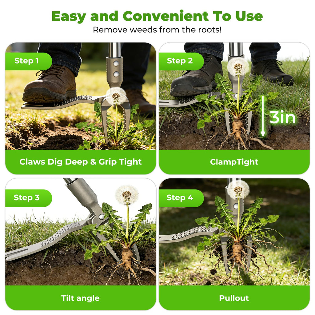 IVVIC One-Piece Stand Up Weed Puller Tool with Long Handle, 47" Assembleless Stainless Steel Garden Weeder Dandelion Root Removal Without Kneeling