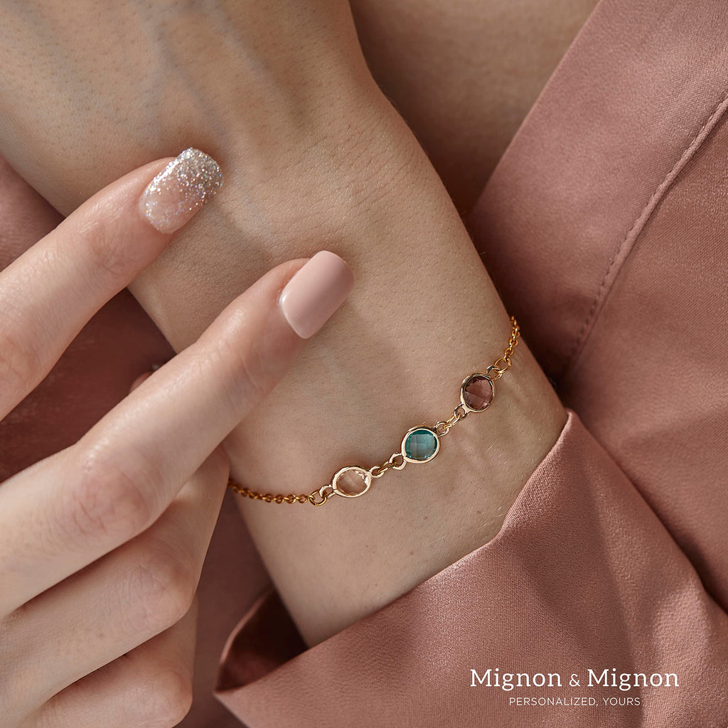 Birthstone Bracelets for Women, Custom Birthstone Bracelet with Gem Chain