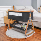 Komcot High Chair, Bedside Bassinet for Baby, 6 Height Adjustable Baby Bed, 3 in 1 Bassinet Bedside Sleeper with Wheels, Mosquito Net, Portable Bedside Crib for Infant/Baby/Newborn