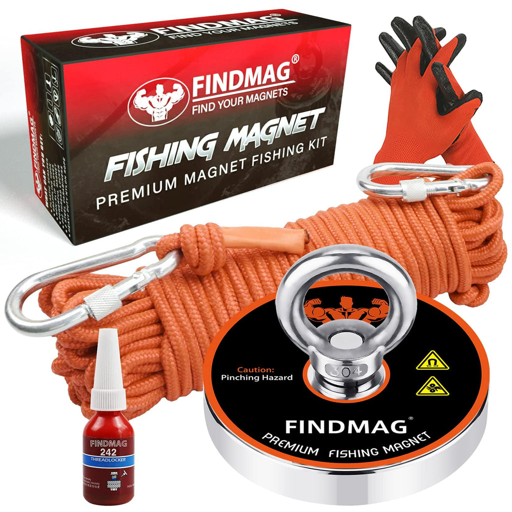 FINDMAG 1000 LBS Pulling Force Magnet Fishing Kit Fishing Magnets with Rope, Premum Kit for Retrieving in River and Magnet Fishing - 3.54 inch (90 mm) Diameter, Gift Ready