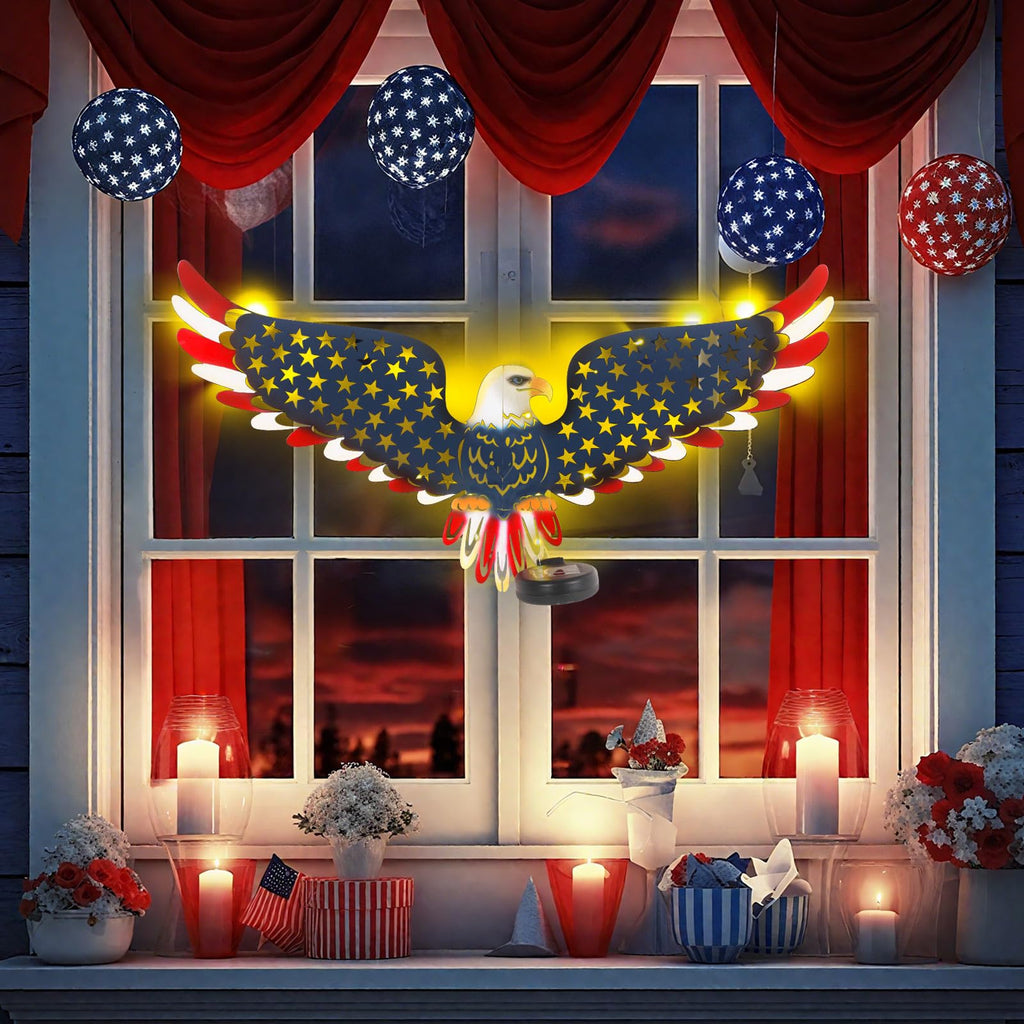 2 Pack 23" American Eagle Metal Wall Art with Solar Lights Outdoor
