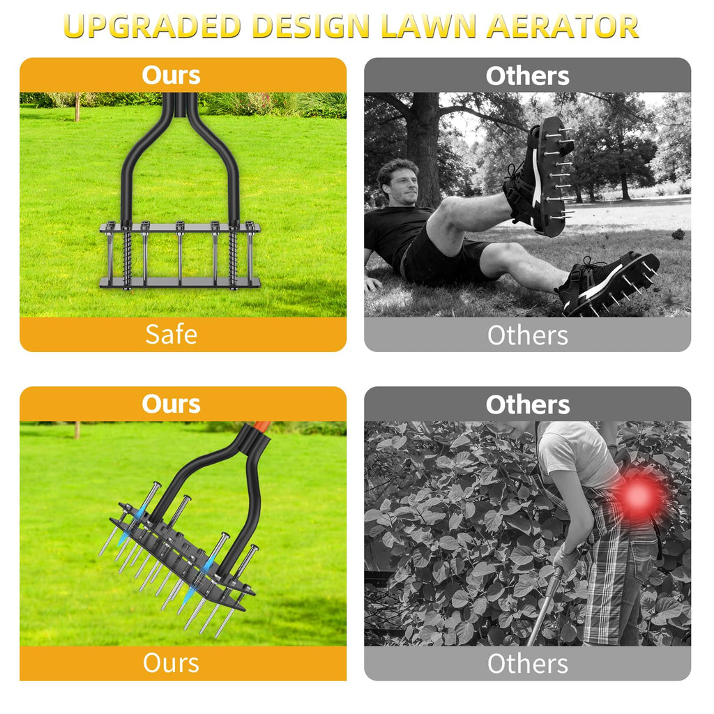 KXGBARN Lawn Aerator Tool with Dual-Layer Self-Cleaning Spikes, 15 Spike Heavy Duty Manual Lawn Aerator for Compact Soil, Anti-Clog Grass Aerator for Yard, Garden & Lawn Care