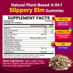 Slippery Elm for Women Gummies, Organic Slippery Elm Bark Extract with Probiotics, Sea Buckthorn, L-Glutamine for Gut & Digestive Health, Throat & Respiratory Support, Sugar Free, Vegan, 60 Gummies