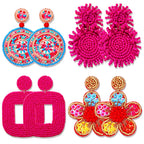 4 Pairs Beaded Earrings for Women Boho Geometric Beaded Dangle Earrings Statement Pineapple Flower Drop Earrings Colorful Summer Earrings Set Jewelry Gift (Style C)