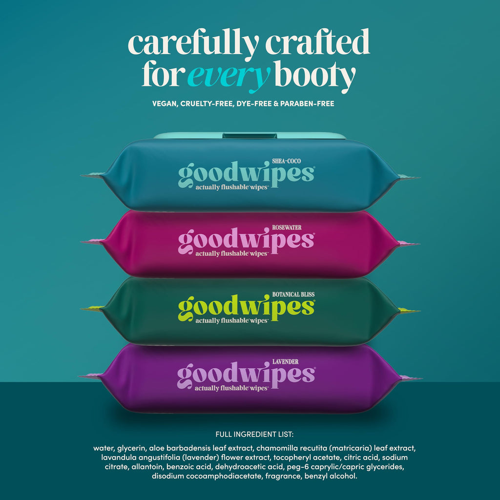 goodwipes Flushable Wipes - Shea-Coco, 318 Wipes (6 Pack + 1 Travel Size)
