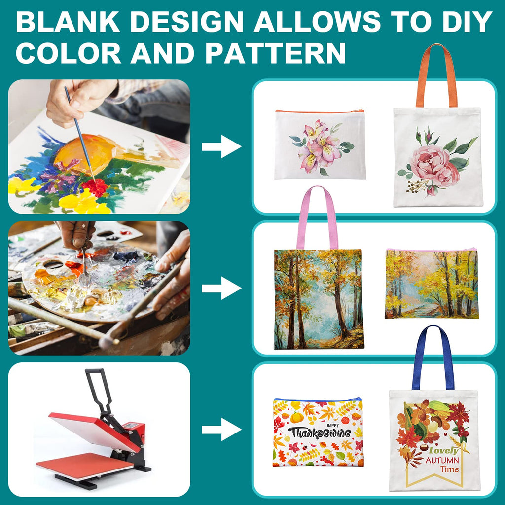 MAFYE 30-Pack Sublimation Blanks Tote Bags, 15 Canvas Tote & 15 Makeup Bags