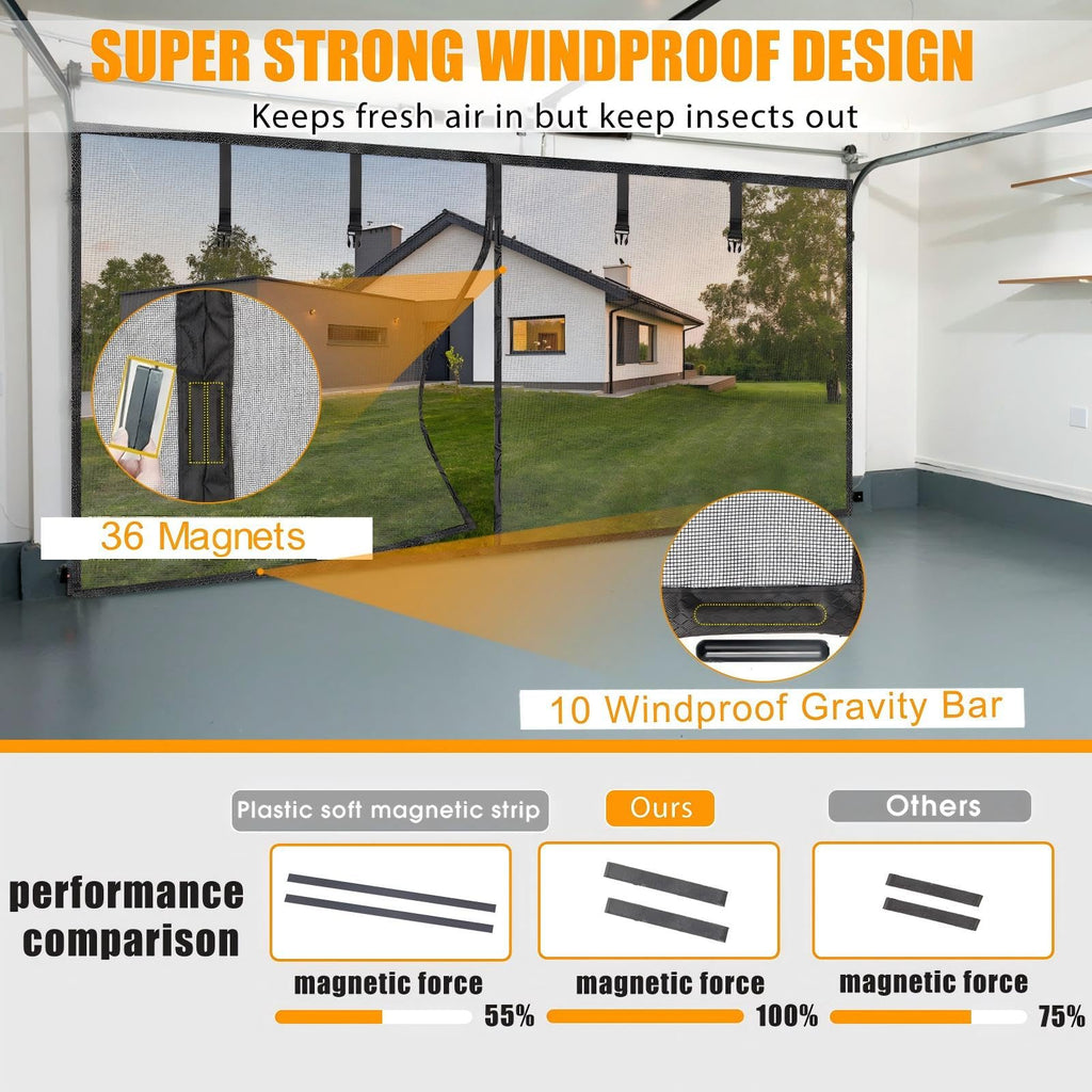 Garage Screen Doors, 9×7FT for 1 Car Garage, Heavy Duty Durable Fiberglass Magnetic Retractable Hands Free Garage Door Screen with 4 Roll Up Straps, for Patio, Workshop, Home Gym & Sun Room
