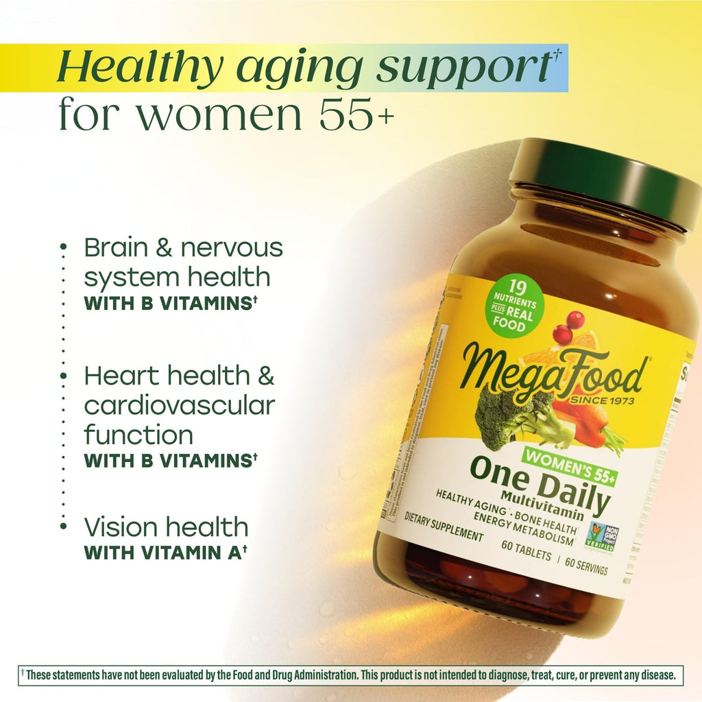 MegaFood, Women Over 55 One Daily, Supports Optimal Health and Wellbeing, Multivitamin and Mineral Dietary Supplement, Vegetarian, 60 tablets (60 servings)