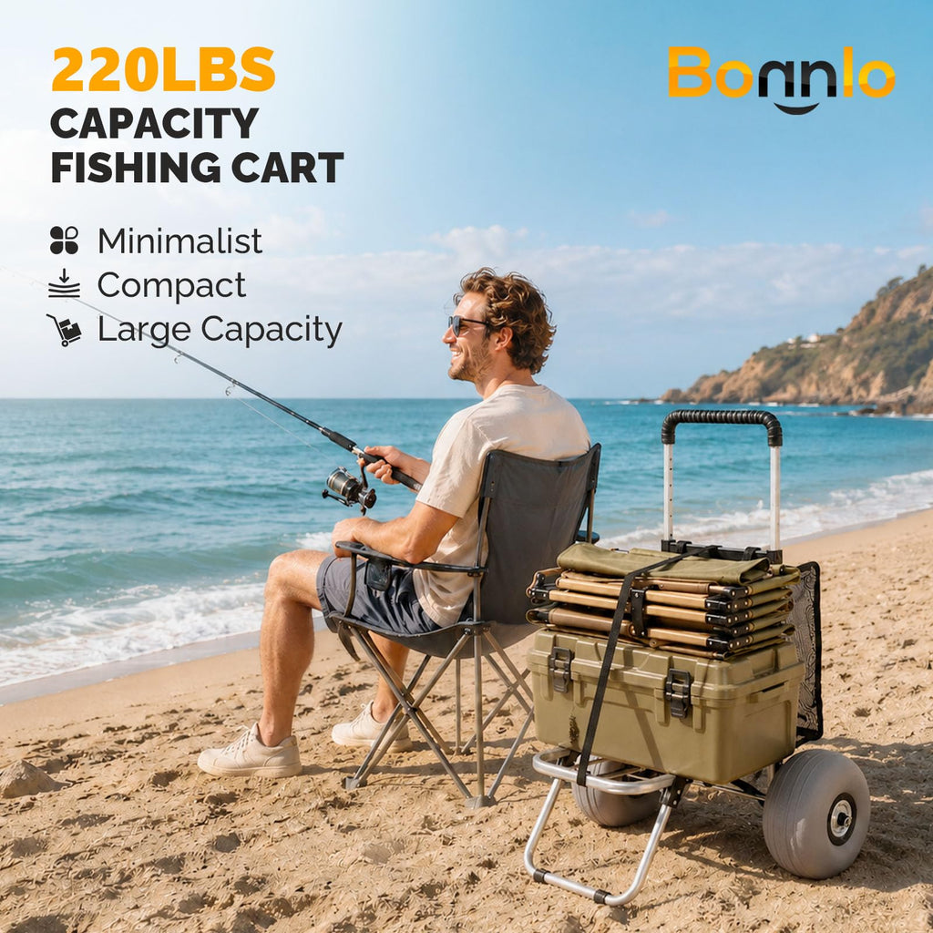 Bonnlo Adjustable Beach Wagon for Sand with 11" All Terrain Wheels