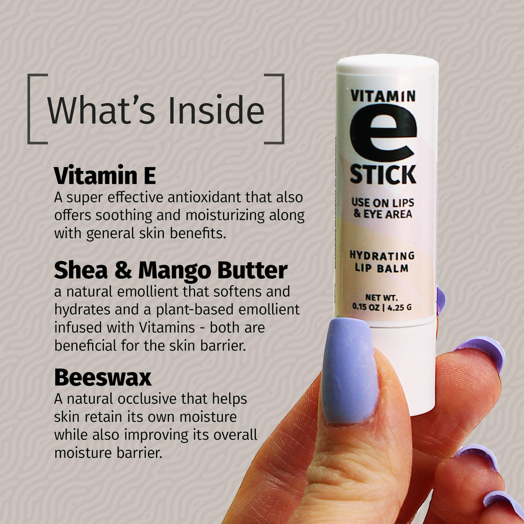 Reviva Labs Vitamin E Stick - Hydrating Lip Balm for Chapped Lips & Under Eye Care - Moisturizing with Beeswax, Shea Butter & Allantoin - Vitamin E Lip Balm for Men & Women (Pack of 6)