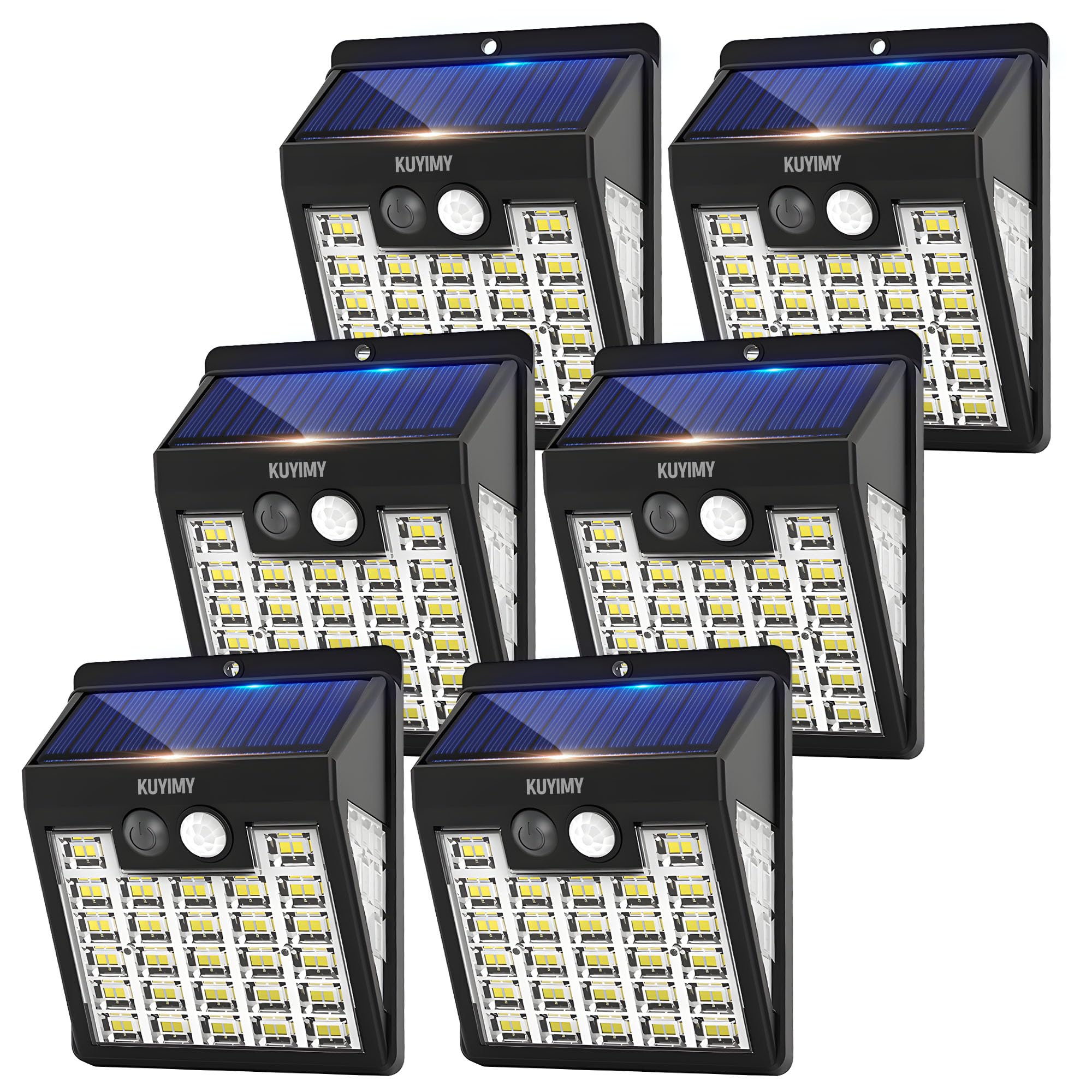 kuyimy Solar Lights Outdoor, 72 LED Motion Sensor Wall Light, IP65 Waterproof and 3 Lighting Modes, Solar Powered Security Wireless Light Outside for Patio, Garden, Fence, Porch, Front Door(6 Packs)