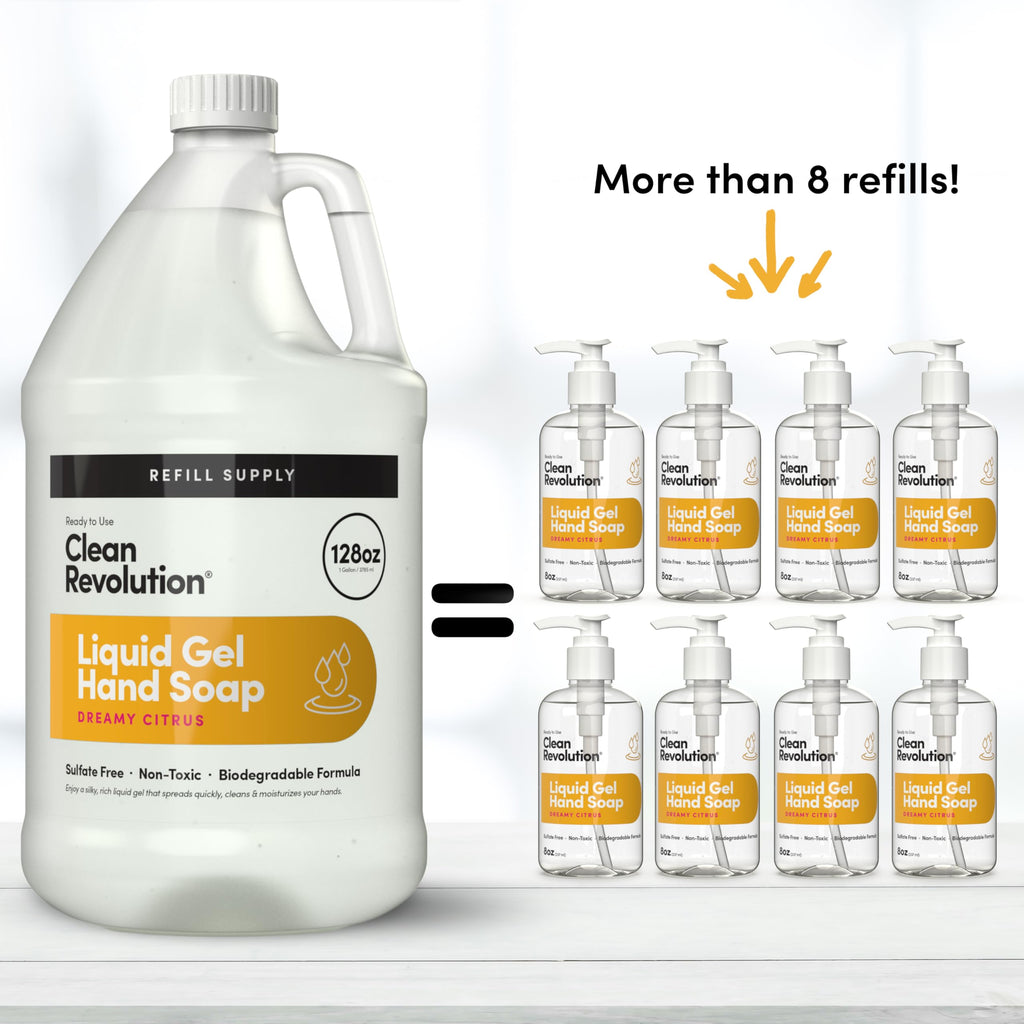 Clean Revolution Liquid Gel Hand Soap, Silky Rich Liquid, Quick Lather, Fast Rinsing, Contains Real Essential Oils (Dreamy Citrus) 128 Fl Oz