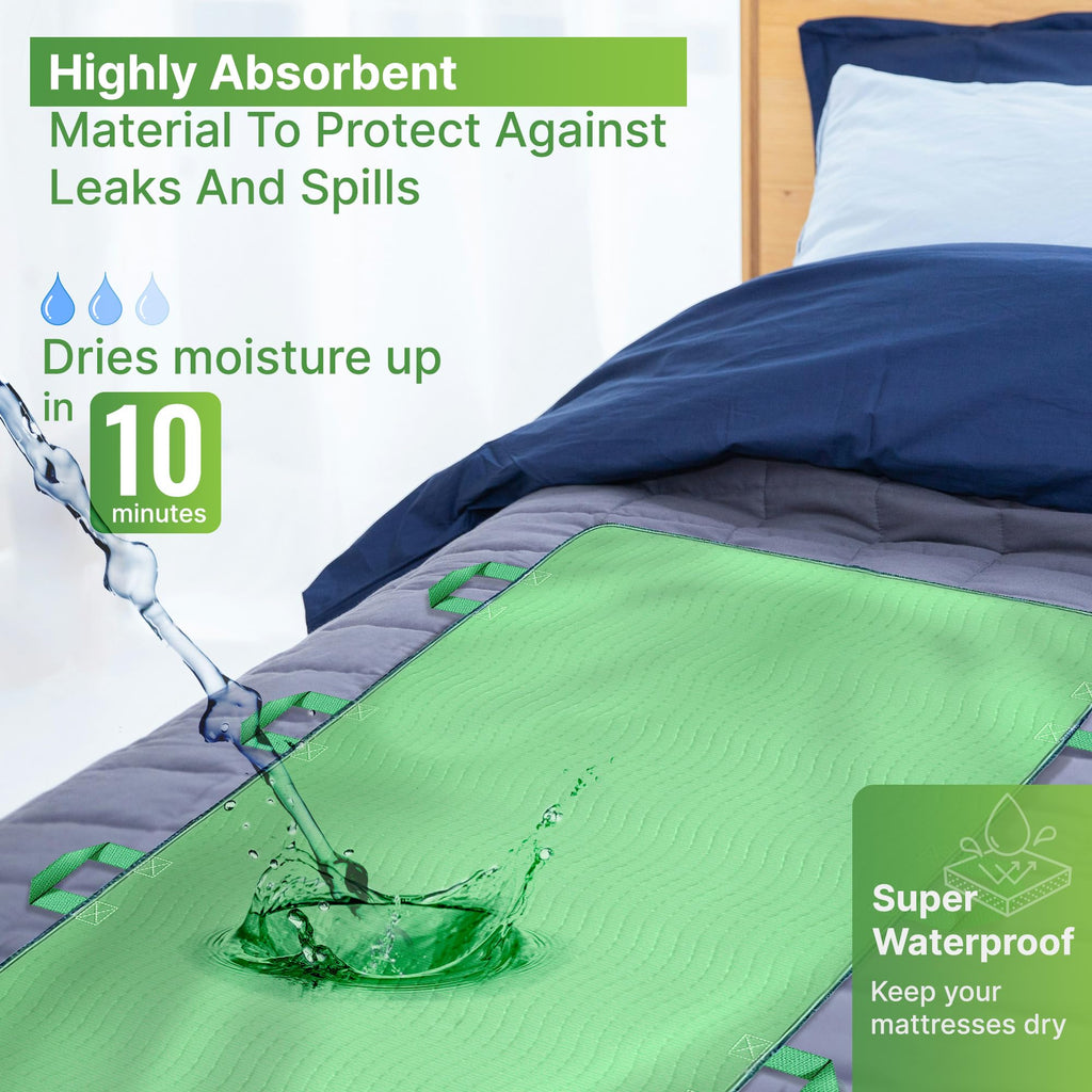 Absorbent Positioning Bed Pads for Elderly with 8 Handles 34"x52"- Washable Waterproof Incontinence Draw Sheets - Reusable Bed Mobility Under Pads for Seniors Disabled & Bedridden Patients-Fast-Drying