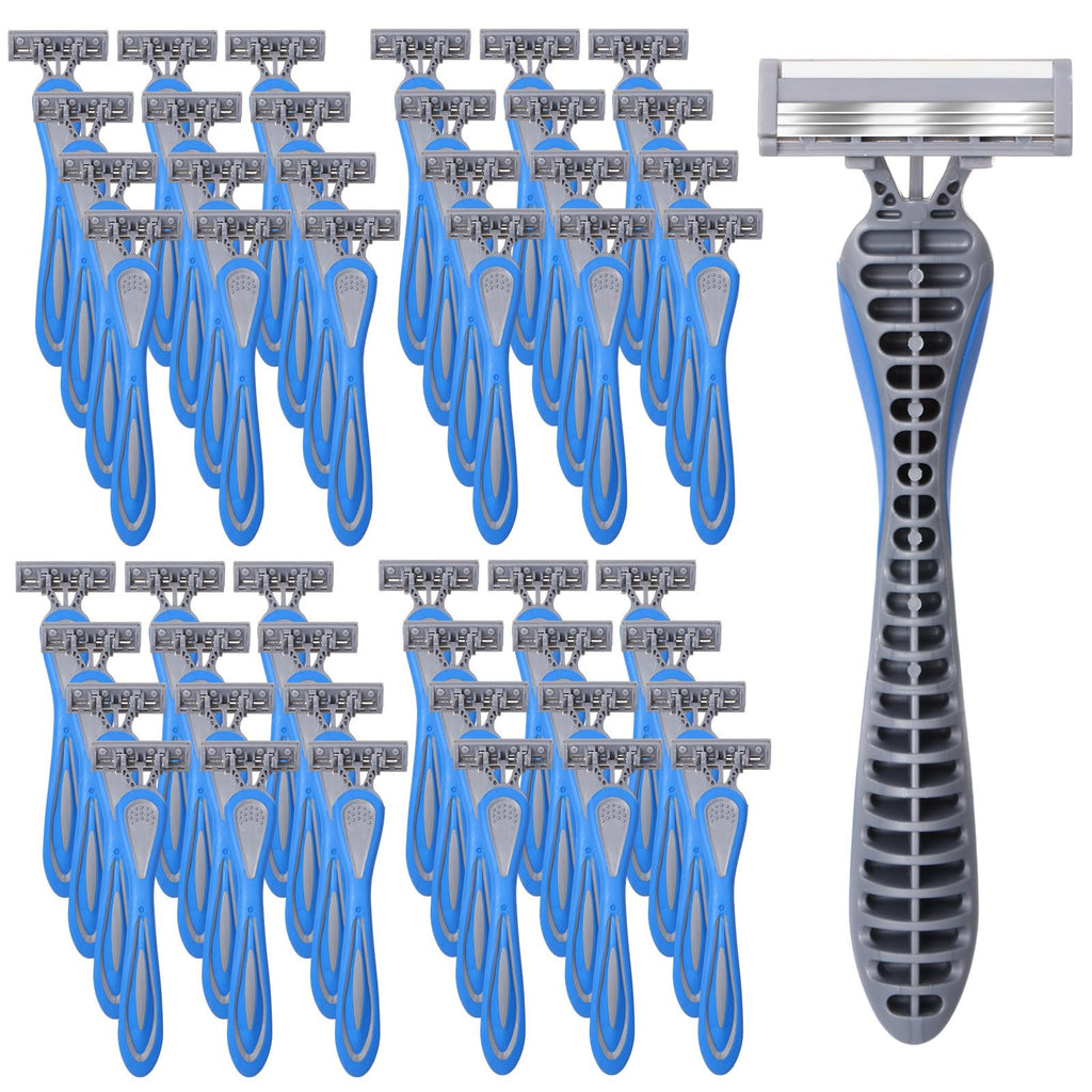 Leriton 60 Pcs Mens Disposable Razors Bulk 3 Blade Sensitive Skin Shaving Razor Long Blade for Hotel Spa Travel