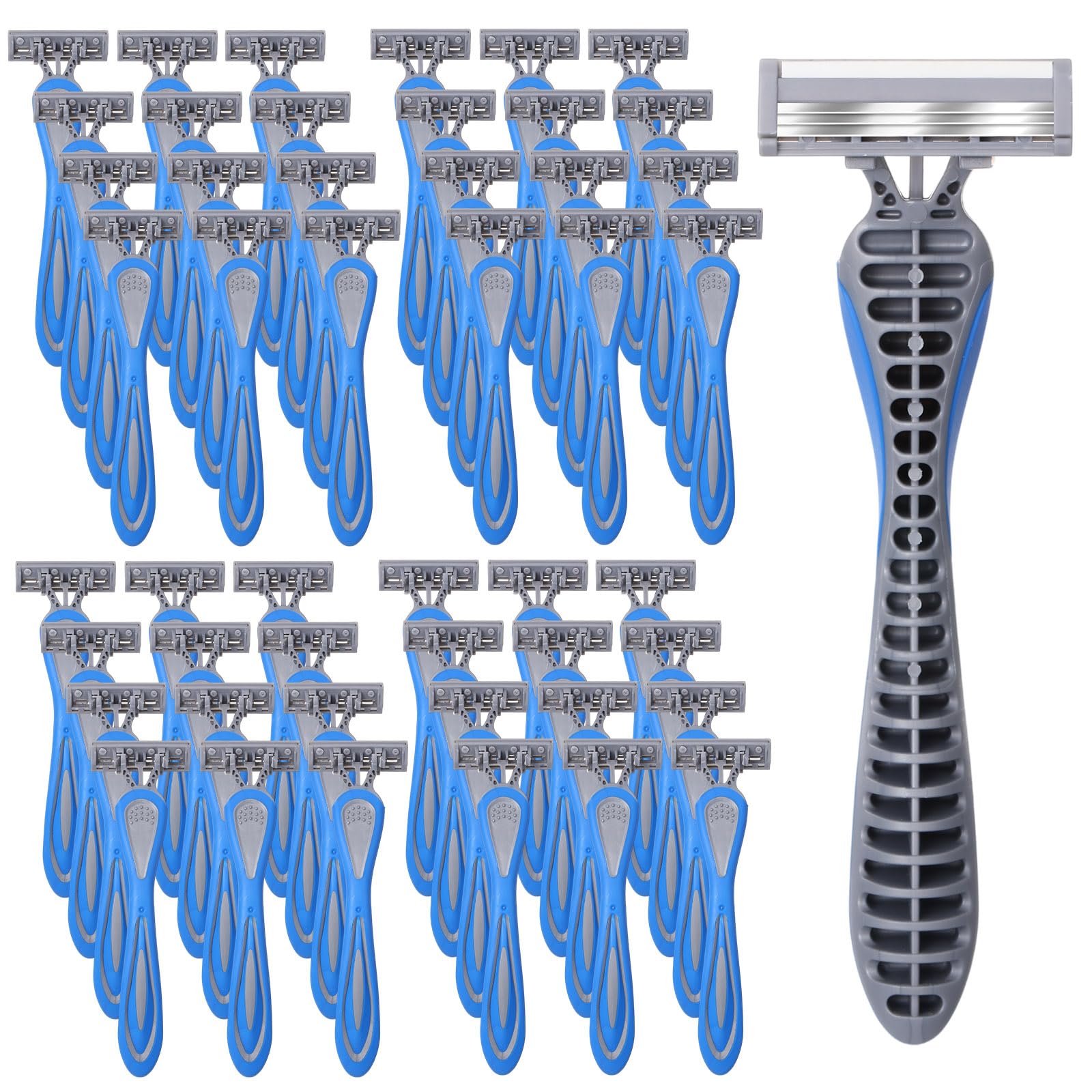 Leriton 60 Pcs Mens Disposable Razors Bulk 3 Blade Sensitive Skin Shaving Razor Long Blade for Hotel Spa Travel