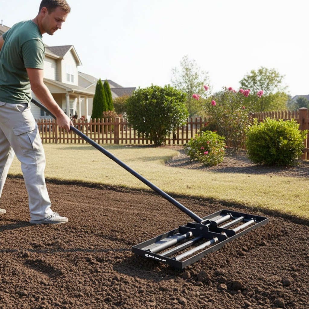 G GREENLY-AG 30" Heavy Duty Lawn Leveling Rake, 6.5FT Soil Leveler Tool