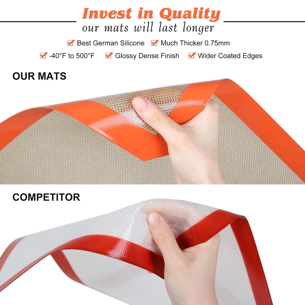 MMmat Silicone Baking Mat - Best German Silicone - Non Slip Silicone Baking Sheet, Non Stick Reusable Silicone Mats for Baking, Oven Liner, Counter Mat - Half + Medium + Quarter Baking Sheets Set
