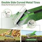 Thatch Rake, 13" Wide Efficient Dethatcher Rake with 55" Adjustable Long Handle, Heavy Duty Steel Metal Dethatching Rakes for Cleaning Dead Grass, Loosening Soil, Lawn Care in Yard Garden