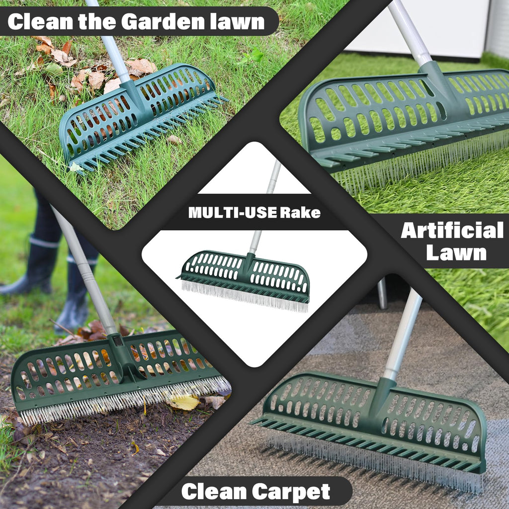 SOYUS Artificial Turf Rake, 2-in-1 Turf Sweeper for Carpets & Garden Lawns
