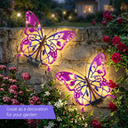 2 Pack Solar Butterfly Lights LED 9.8" Metal Butterfly Outdoor Wall Decor