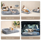 EHEYCIGA Foldable Human Dog Bed, 72"x44"x11" Orthopedic Memory Foam Human Sized Dog Bed, Waterproof Pet Bed for People, Faux Fur Pet Couch for Adult with Non-Slip Bottom, Grey