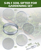 HIPULX 5-in-1 Soil Sifter Set with 5 Replaceable Stainless Steel Mesh Screen & Shovel (1/8" to 1/2"), Soil Sifter for Soils, Compost, Bonsai, Cat Litter and More（11-5/8" Diameter）