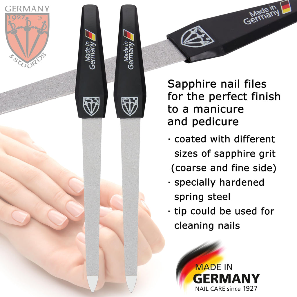 3 Swords Germany - Sapphire Metal Nail File Set 2 Pieces with 1 PIECE 3-Way Nail Buffer – Nail Care Made in SOLINGEN/Germany