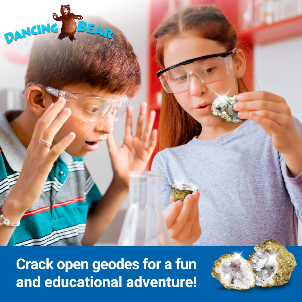 DANCING BEAR 25 Break Your Own Geodes, 90% Hollow, (Large 1.75-2.5") Crack Open & Discover Amazing Surprise Crystals Inside! Educational Info and Instructions Included, Fun Party Favors & Prizes